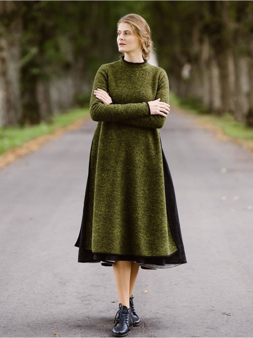 Son de Flor Wool “Forest Sweater” Coat Dress in Moss Green Size Large
